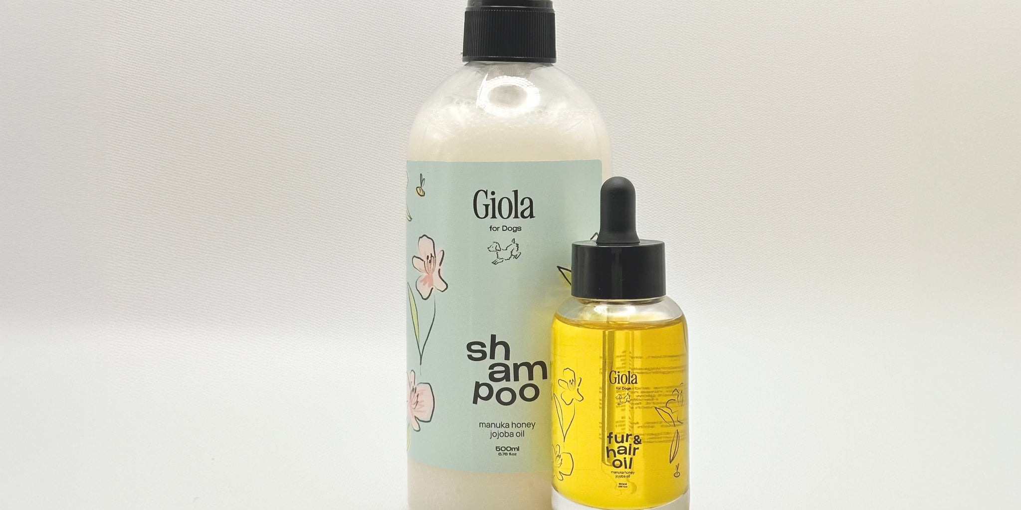 Giola Basic Care Set – Hundeshampoo und Fellöl für intensive Pflege von Haut & Fell. Es reinigt sanft & nährt intensiv